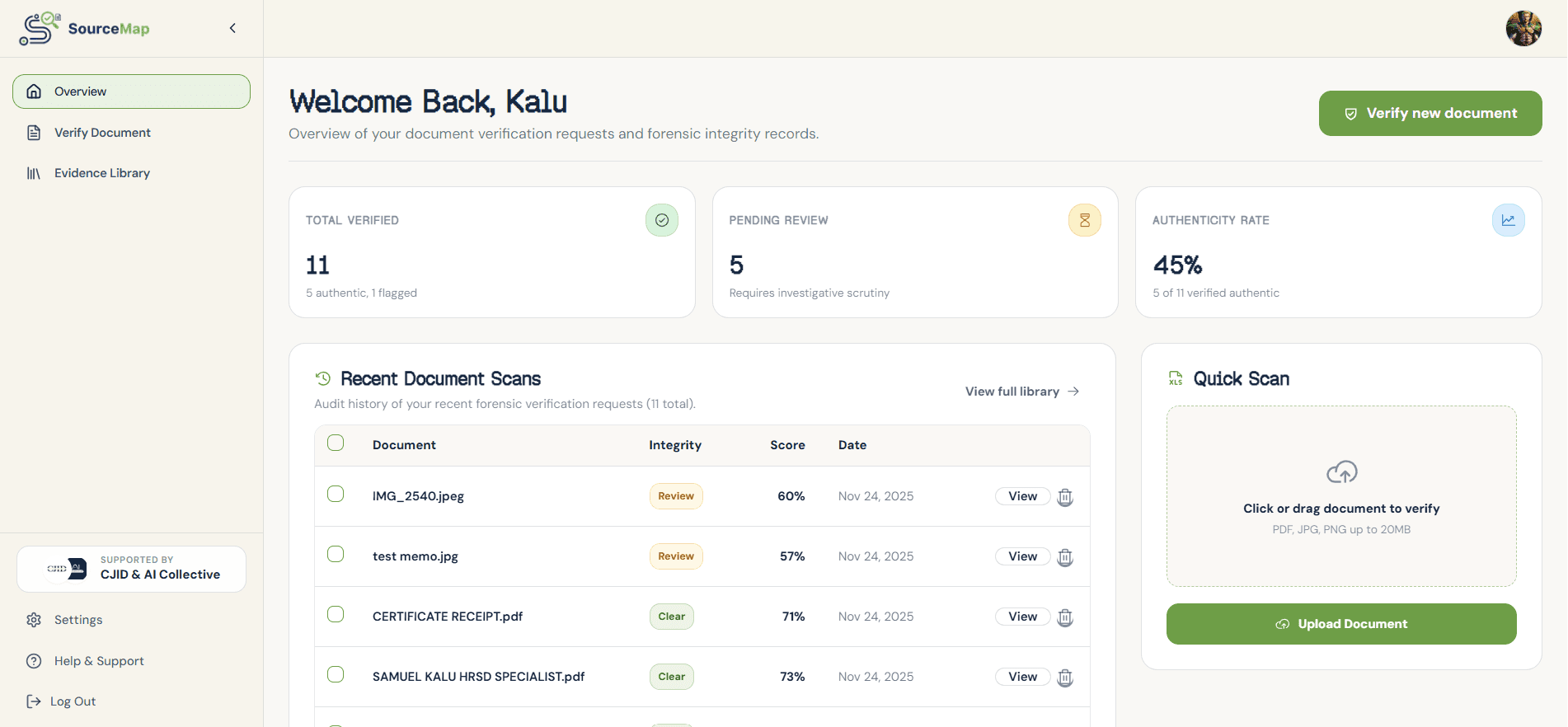 SourceMap Live Investigative Verification Workspace